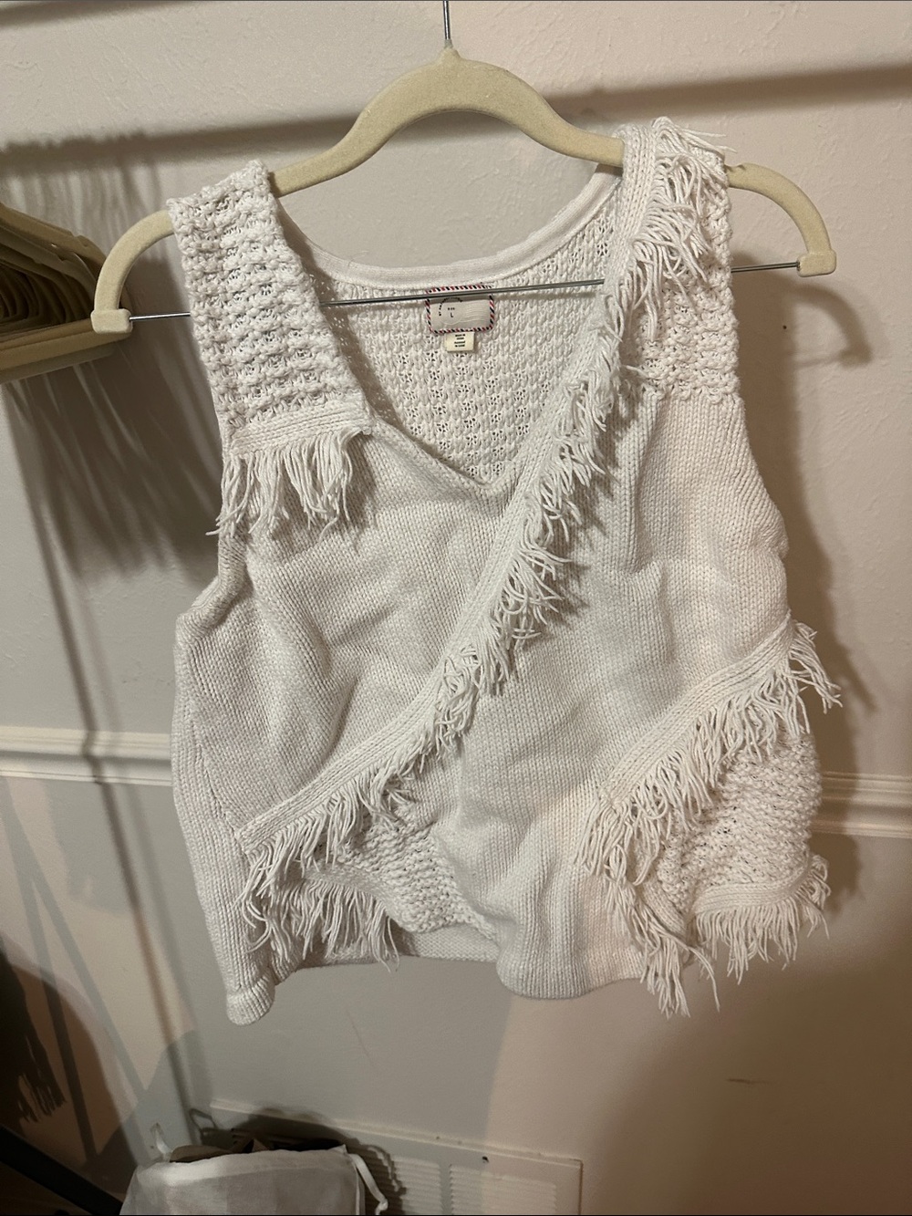 Anthropologie White Fringe Knit Tank Top